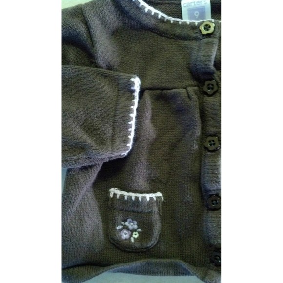 Girl's Size 9 M Months 3 Piece Carter's Outfit Brown Cardigan, Pink Top & Pants - Picture 9 of 10
